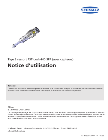  FST-LOCK-HD G1/4-AG 50 NC VG SFP  | Schmalz  FST-LOCK-HD G1/4-AG 100 NC VG SFP Lockable spring plunger clamping and height compensation, Heavy-Duty  Mode d'emploi | Fixfr