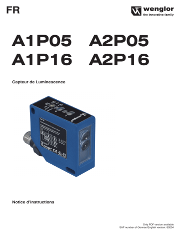 A1P05QAT80 | Wenglor A2P05QAT80 Luminescence Sensor Mode d'emploi | Fixfr