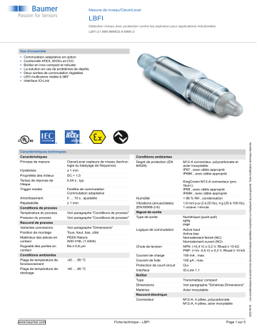 Baumer LBFI Level measurement Fiche technique | Fixfr