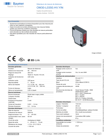 Baumer OM30-L0350.HV.YIN Distance sensor Fiche technique | Fixfr