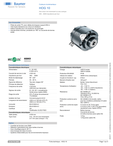 Baumer HOG 10 Incremental encoder Fiche technique | Fixfr