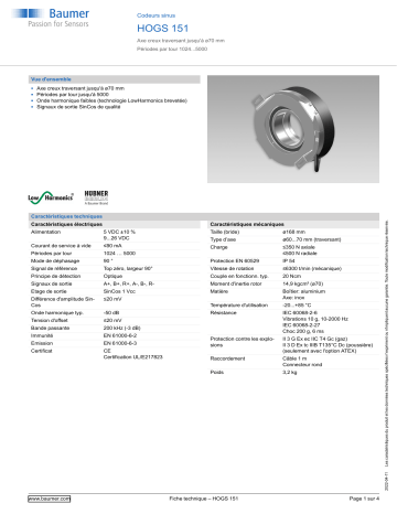 Baumer HOGS 151 Sine encoder Fiche technique | Fixfr