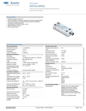 Baumer DST53-A250U Strain Sensor Fiche technique | Fixfr