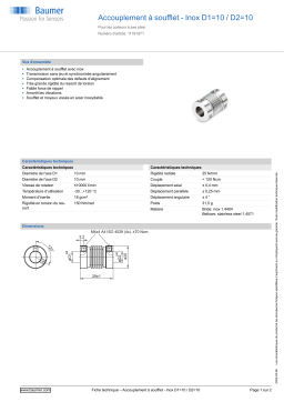 Baumer Bellows coupling - stainless steel D1=10 / D2=10 Mounting solid shaft encoder Fiche technique