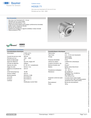 Baumer HOGS 71 Sine encoder Fiche technique | Fixfr