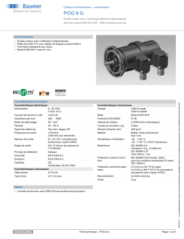 Baumer POG 9 G Incremental encoders - combination Fiche technique | Fixfr