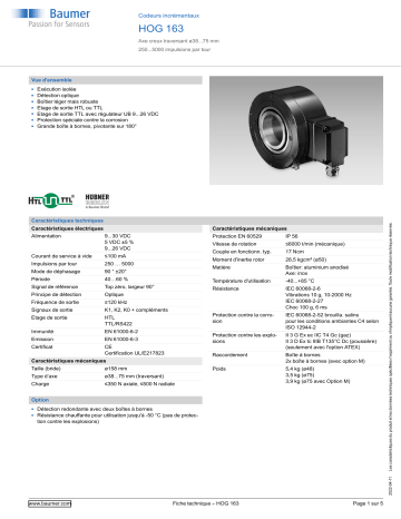 Baumer HOG 163 Incremental encoder Fiche technique | Fixfr