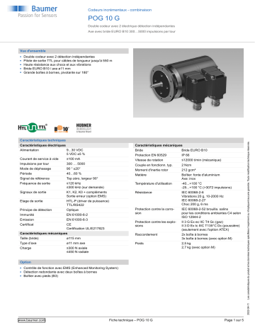 Baumer POG 10 G Incremental encoders - combination Fiche technique | Fixfr