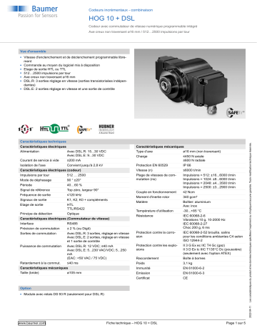 Baumer HOG 10 + DSL Incremental encoders - combination Fiche technique | Fixfr