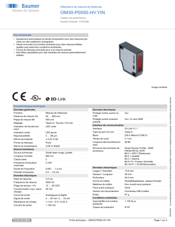 Baumer OM30-P0550.HV.YIN Distance sensor Fiche technique | Fixfr