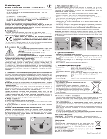 esotec 102088 Solar Leuchtkugel 3er Set Golden Balls in warmweiß Mode d'emploi | Fixfr