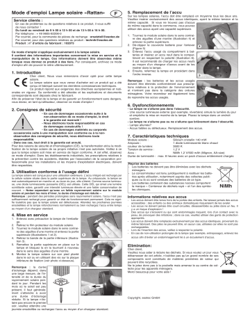 esotec 102073 Solar Standleuchte Rattan Mode d'emploi | Fixfr