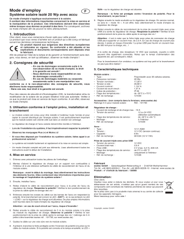 esotec 120005 Solar Inselsystem 20Wp Mode d'emploi | Fixfr