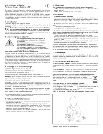 101452 | esotec 101402 Dekobrunnen Buddha für Innen Mode d'emploi | Fixfr