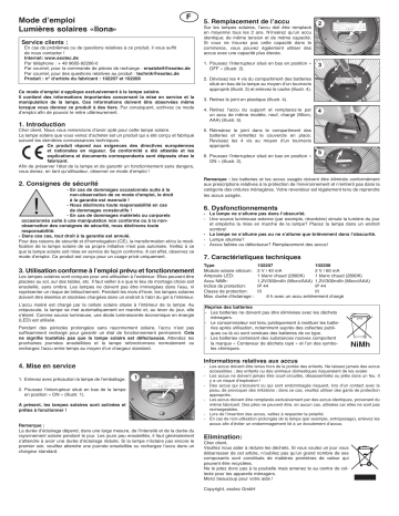 102209 | 102207 | esotec 102208 Solar Windlicht Ilona 50 cm in Rattanoptik Mode d'emploi | Fixfr