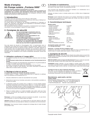 esotec 101781 Solar Bachlaufsystem Lugano Mode d'emploi | Fixfr