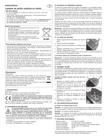 esotec 102387 Solar Deko Gießkanne Mode d'emploi | Fixfr