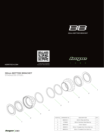 HOPE Bottom Bracket 30mm Mode d'emploi | Fixfr