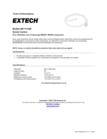 Extech Instruments BR-17CAM Replacement Borescope Probe Manuel utilisateur | Fixfr
