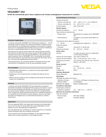 Vega VEGAMET 342 Built-in controller and display instrument for level sensors spécification | Fixfr