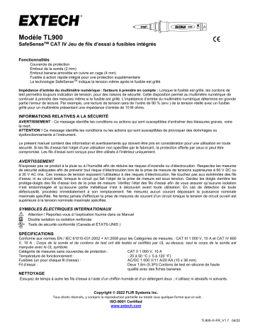 Extech Instruments TL900 SafeSense™ CAT IV Fused Test Leads Manuel utilisateur | Fixfr