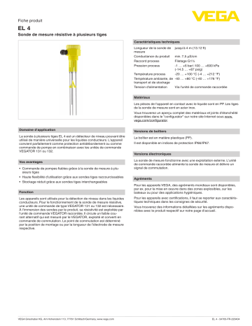 Vega EL 4 Conductive multiple rod electrode spécification | Fixfr