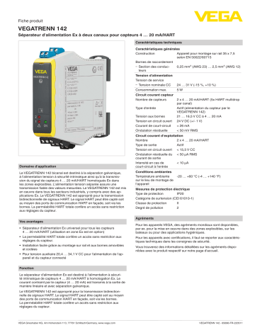 Vega VEGATRENN 142 Separator for 4 … 20 mA/HART sensors spécification | Fixfr