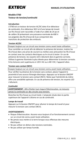 Extech Instruments ET60 Voltage/Continuity Tester Manuel utilisateur | Fixfr