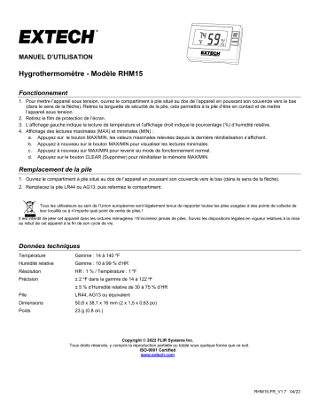 Extech Instruments RHM15 Mini Hygro-Thermometer Monitor Manuel utilisateur | Fixfr