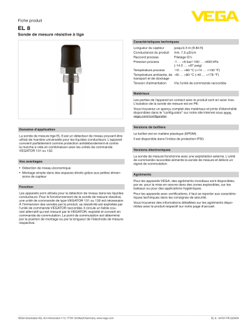 Vega EL 8 Conductive rod probe spécification | Fixfr