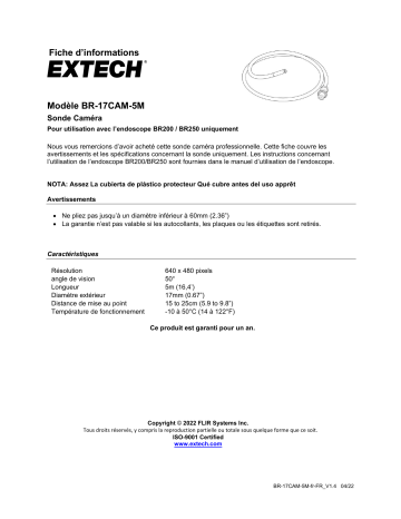 Extech Instruments BR-17CAM-5M Replacement Borescope Probe Manuel utilisateur | Fixfr