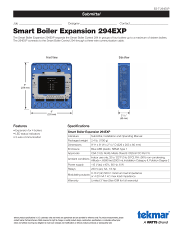 tekmar 294EXP Smart Boiler Expansion spécification | Fixfr
