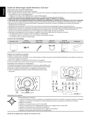 Acer ED323QUP Monitor Guide de démarrage rapide | Fixfr