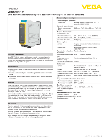 Vega VEGATOR 131 Single channel controller for level detection for conductive probes spécification | Fixfr