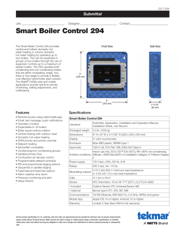 tekmar 294 Smart Boiler Control spécification | Fixfr