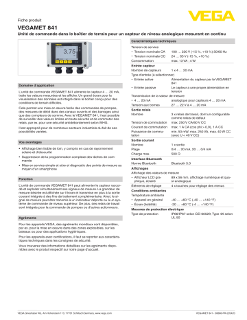 Vega VEGAMET 841 Robust controller and display instrument for level sensors spécification | Fixfr