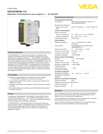 Vega VEGATRENN 141 Single channel separator for 4 … 20 m/HART sensors spécification | Fixfr