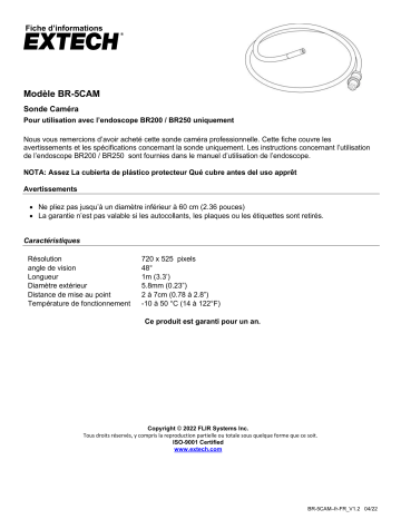 Extech Instruments BR-5CAM Replacement Borescope Probe Manuel utilisateur | Fixfr