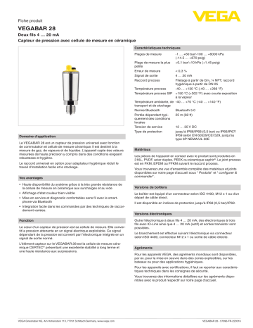 Vega VEGABAR 28 Pressure sensor with switching function spécification | Fixfr