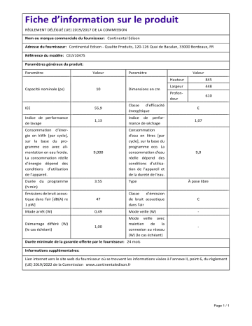 CELV1047W | CELV1047B | CONTINENTAL EDISON CELV1047S Manuel utilisateur | Fixfr