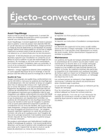 Swegon PRIMO Éjecto-convecteurs Utilisation et maintenance Manuel du propriétaire | Fixfr