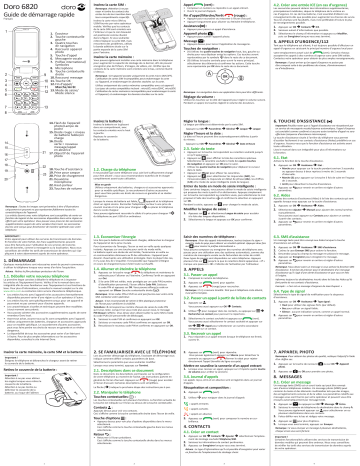 Doro 6820 Mobile Phone Guide de démarrage rapide | Fixfr