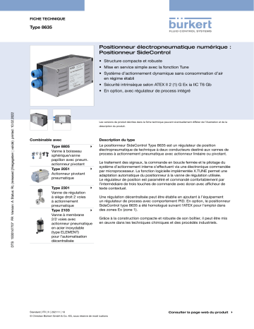 Burkert 8635 Digital electropneumatic Positioner SideControl Fiche technique | Fixfr