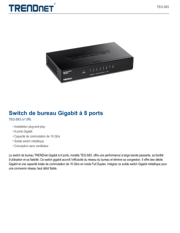 Trendnet TEG-S83 8-Port Gigabit Desktop Switch Fiche technique | Fixfr