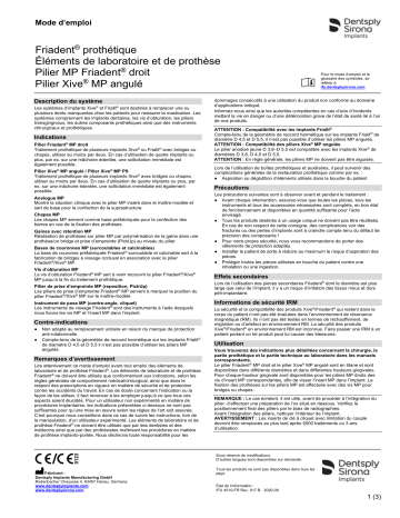 Dentsply Sirona IMP-IFU-Friadent-Laboratory-and-Prosthetic-Components-MP-Abutment-FR-4510-2020-08 Mode d'emploi | Fixfr