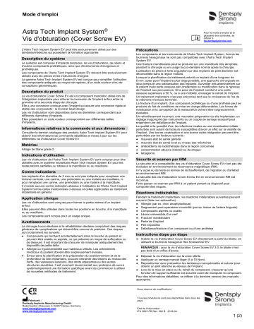 Dentsply Sirona IMP-IFU-Astra-Tech-Implant-System-Cover-Screw-EV-FR-5697-2018-04 Mode d'emploi | Fixfr