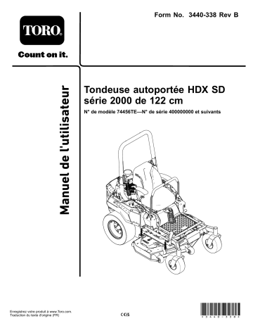 Toro 2000 Series HDX RD 122cm Riding Mower Riding Product Manuel utilisateur | Fixfr