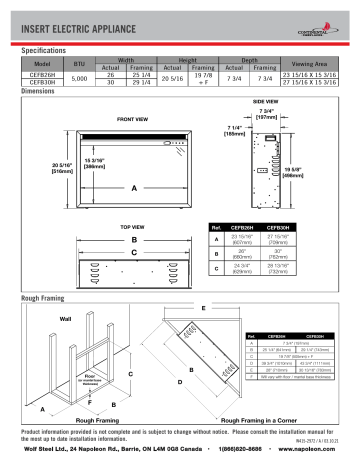 Continental Fireplaces CEFB26H Built-in Electric Fireplace spécification | Fixfr