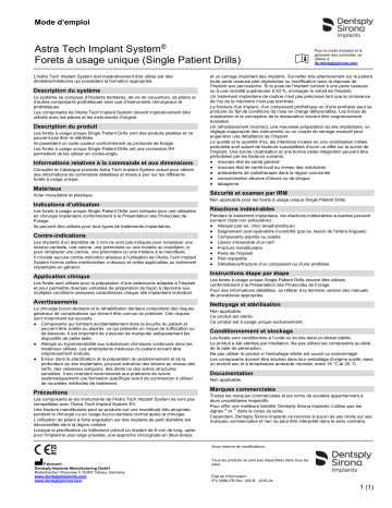 Dentsply Sirona IMP-IFU-Astra-Tech-Implant-System-Single-Patient-Drills-FR-5686-2018-04 Mode d'emploi | Fixfr