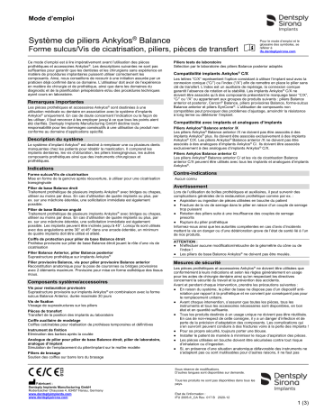 Dentsply Sirona IMP-CA-IFU-Ankylos-Balance-Abutment-System-Sulcus-Formers-Gingiva-Formers-Abutments-Transfer-Components-FR-2005-2020-12 Mode d'emploi | Fixfr